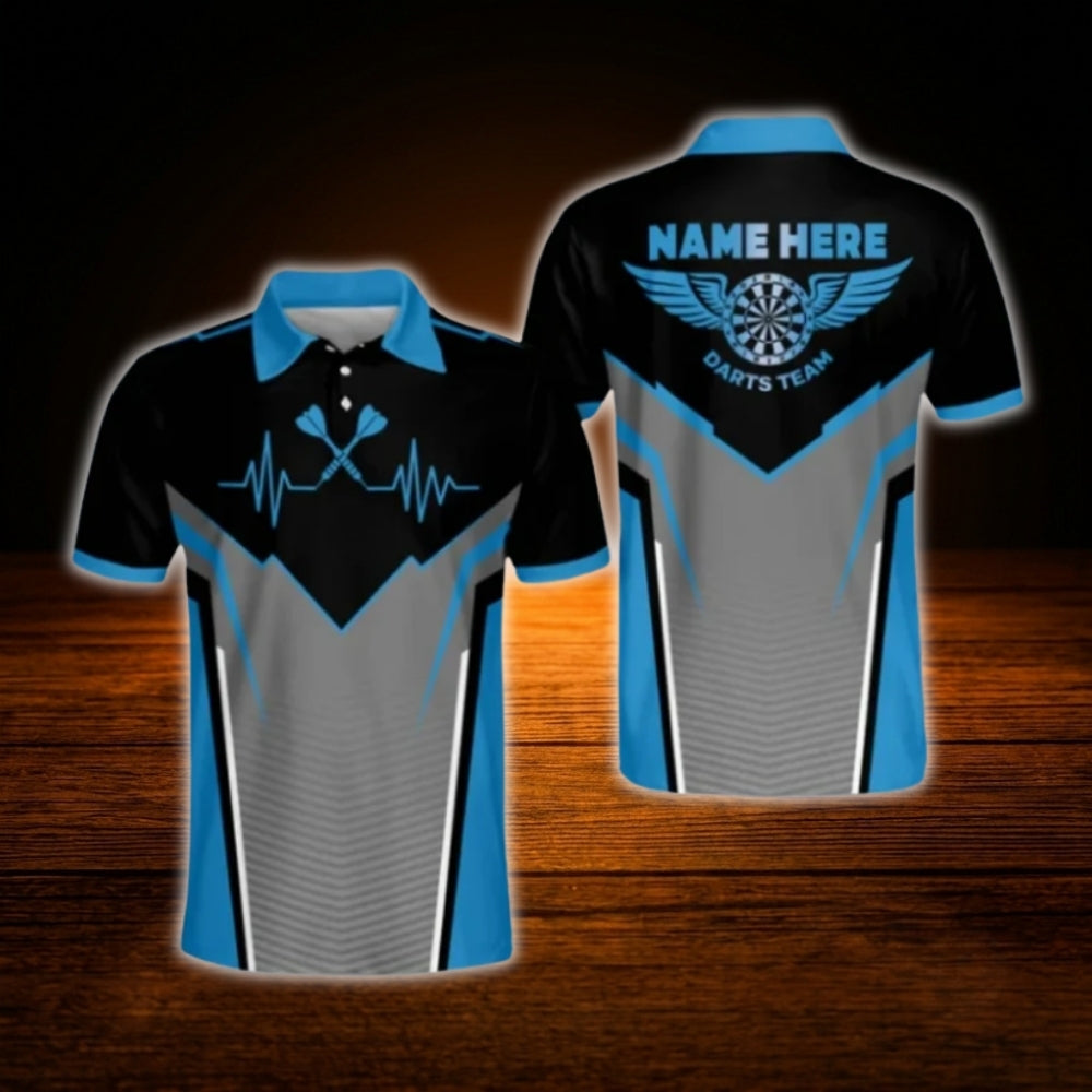 Custom Team Blue Darts Men Polo Shirt, Custom Darts Team Shirt