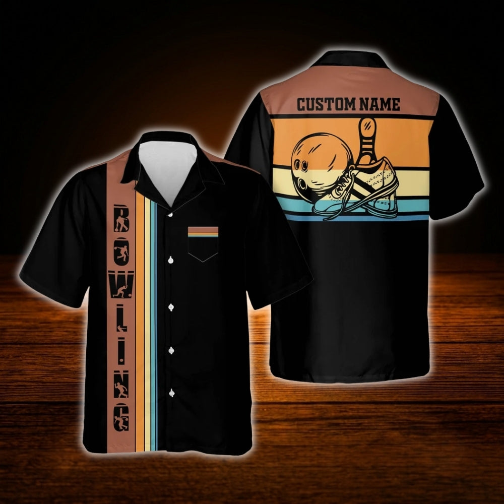 Custom Vintage Sunset Bowling Hawaiian Shirt With Pocket, Custom Team Vintage Bowling Shirts