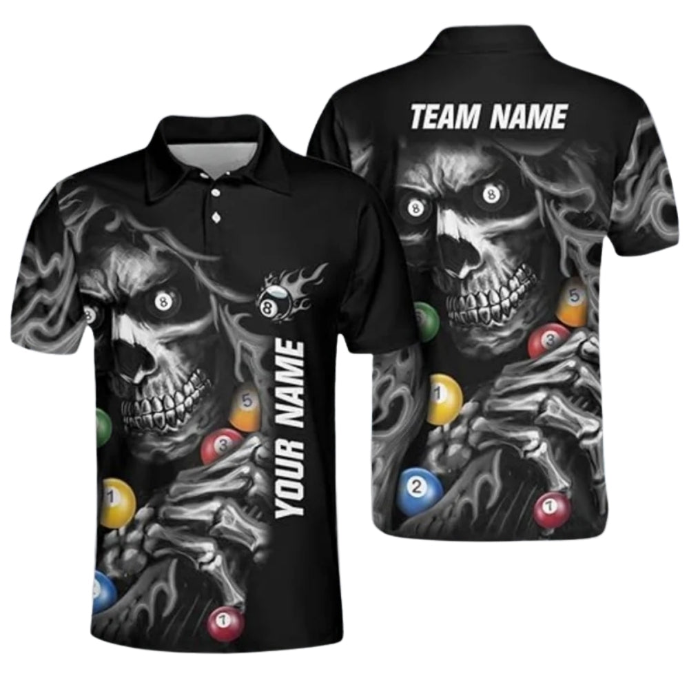 Custom Blue Skull Mens Billiard Polo Shirt, Custom Skull Billiard Team Shirts BIZ0009