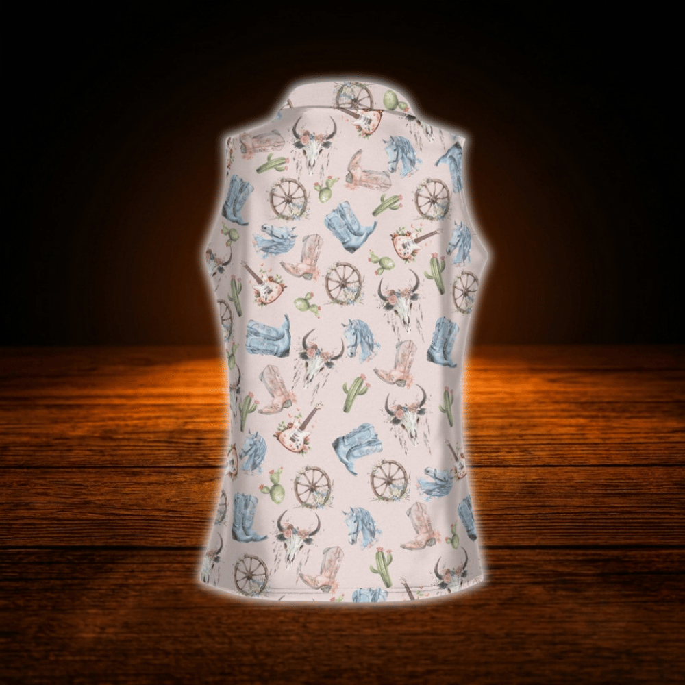Pink Cowgirl Women's Sleeveless Golf Shirts, Western Golf Shirts For Women