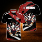 Custom Team Red Black Bowling Polo Shirt, Custom Bowling Team Shirt