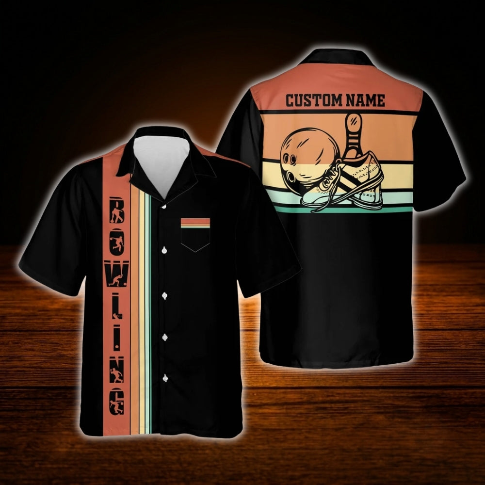 Custom Vintage Sunset Bowling Hawaiian Shirt With Pocket, Custom Team Vintage Bowling Shirts
