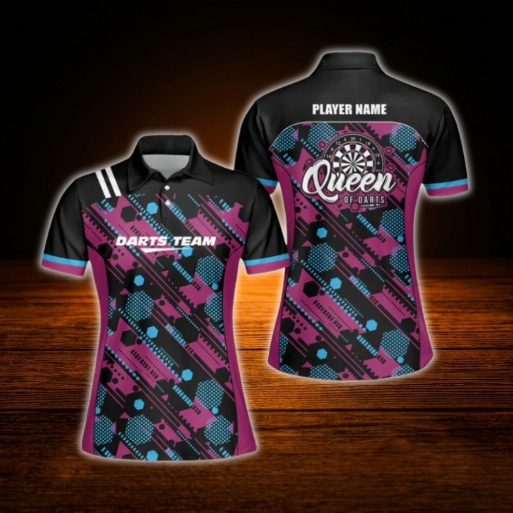 Queen Of Darts Custom Womens Dart Polo Shirt, Custom Team Darts Shirt For Ladies