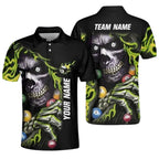 Custom Blue Skull Mens Billiard Polo Shirt, Custom Skull Billiard Team Shirts BIZ0009