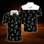 Custom Stickfigures White And Black Golf Polo Shirts For Men, Custom Funny Golf Shirt