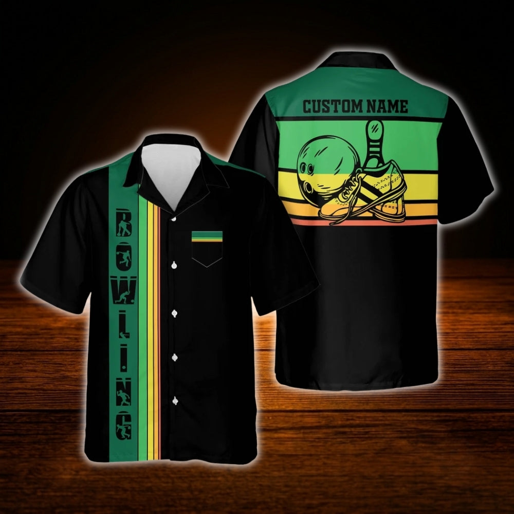 Custom Vintage Sunset Bowling Hawaiian Shirt With Pocket, Custom Team Vintage Bowling Shirts