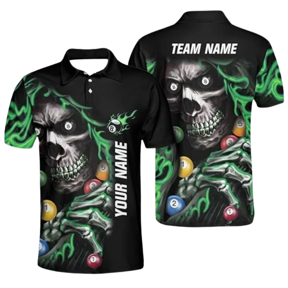 Custom Blue Skull Mens Billiard Polo Shirt, Custom Skull Billiard Team Shirts BIZ0009
