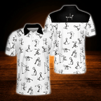 Custom Stickfigures White And Black Golf Polo Shirts For Men, Custom Funny Golf Shirt