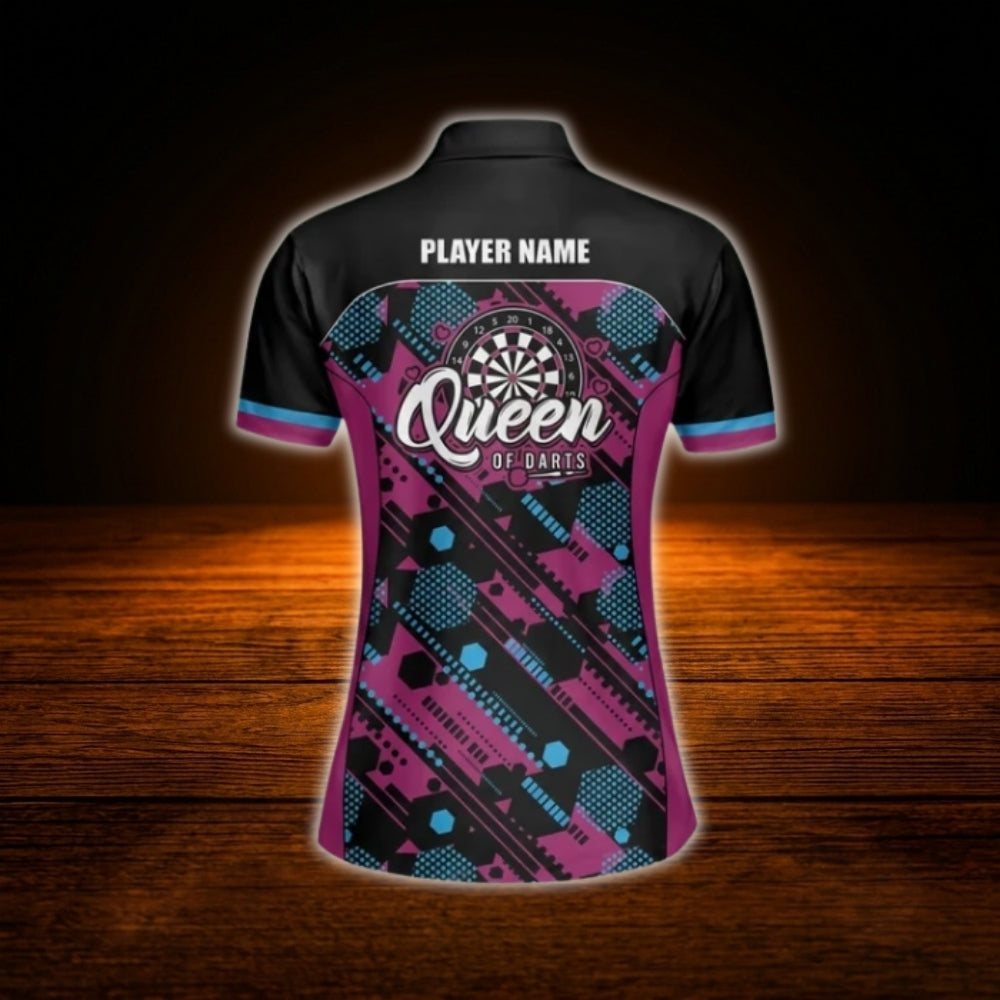Queen Of Darts Custom Womens Dart Polo Shirt, Custom Team Darts Shirt For Ladies