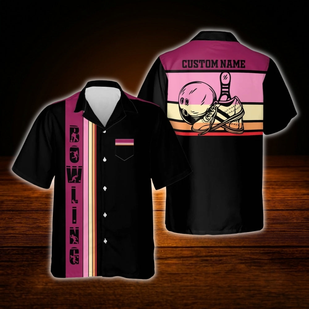 Custom Vintage Sunset Bowling Hawaiian Shirt With Pocket, Custom Team Vintage Bowling Shirts