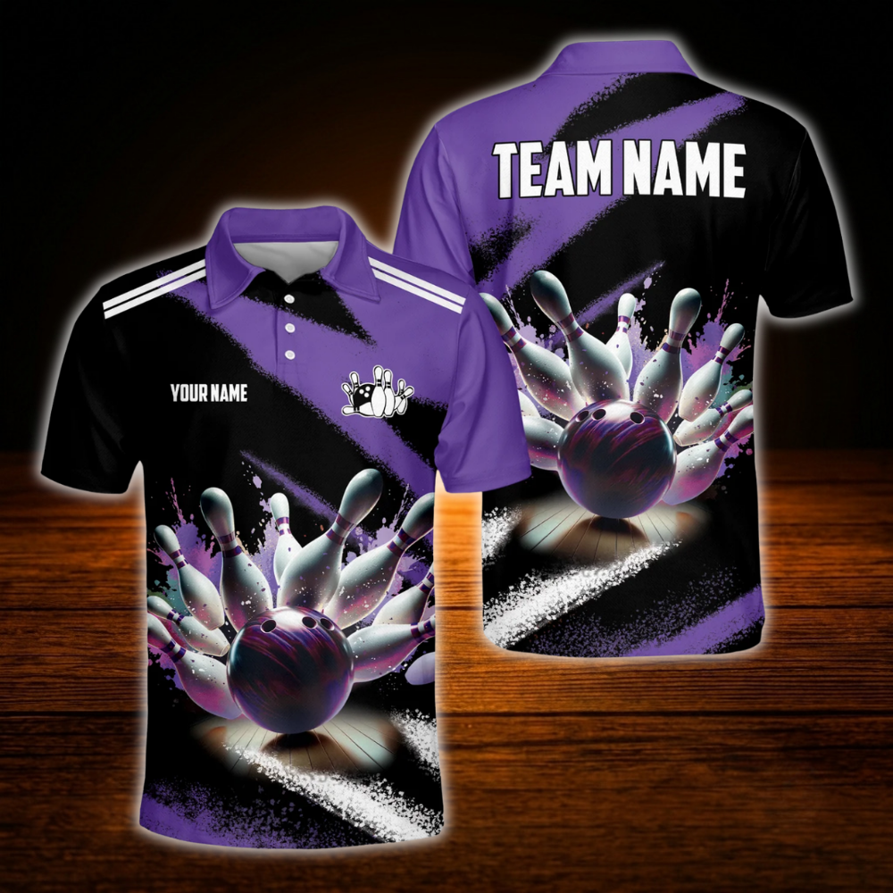 Custom Team Red Black Bowling Polo Shirt, Custom Bowling Team Shirt