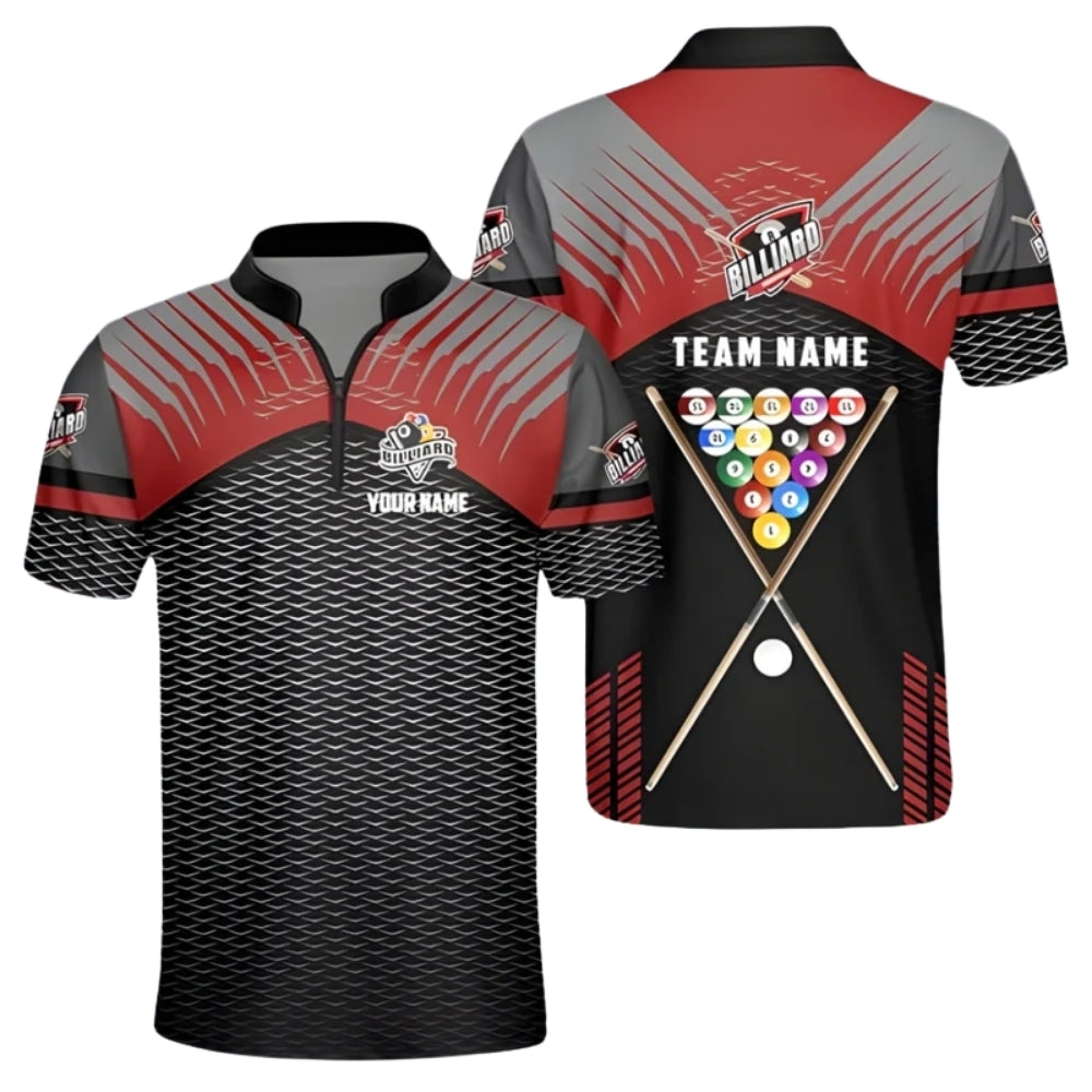 Custom Team Red And Grey Billiard Jersey Shirt Mens, Custom Billiards Pool Shirts BIZ0030