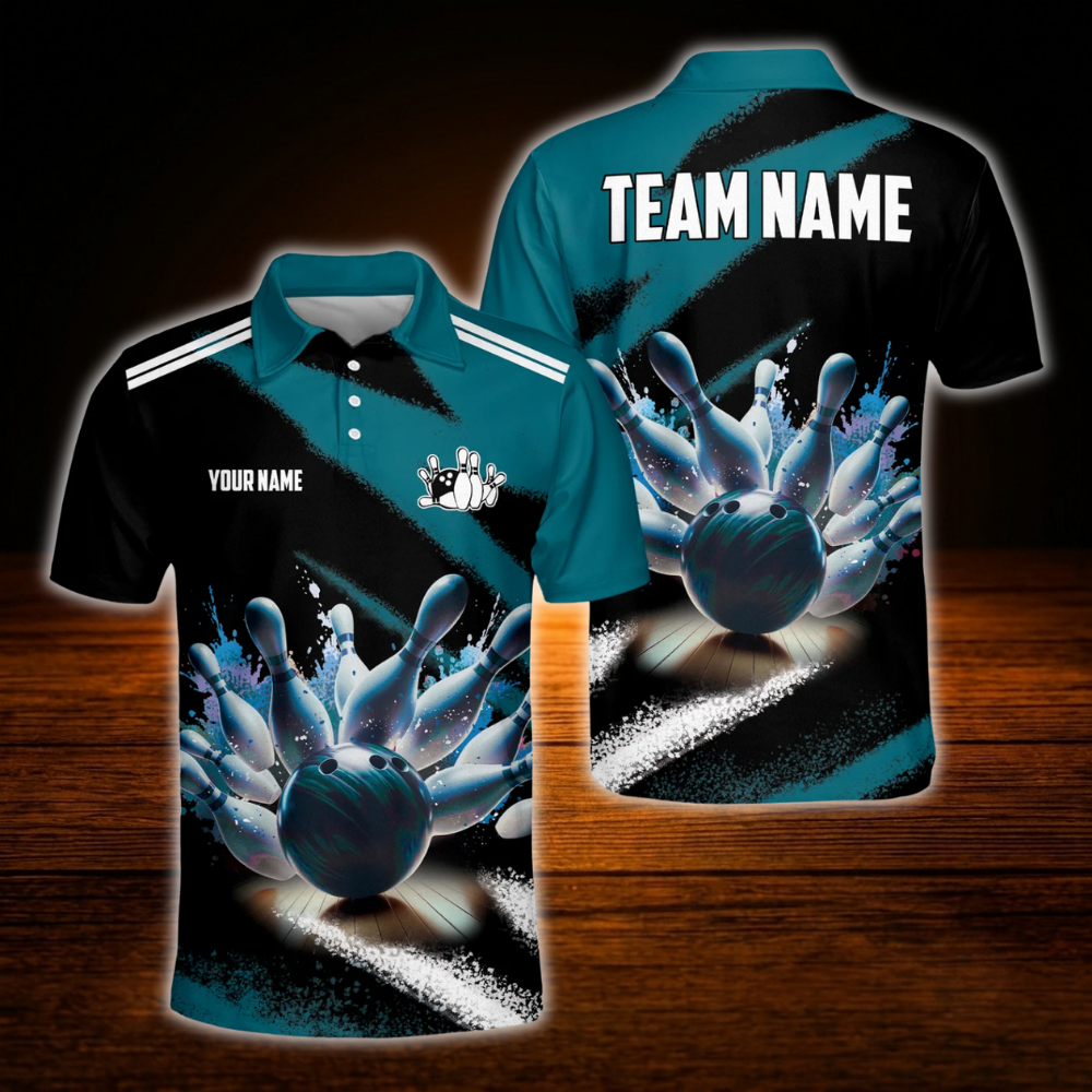Custom Team Red Black Bowling Polo Shirt, Custom Bowling Team Shirt