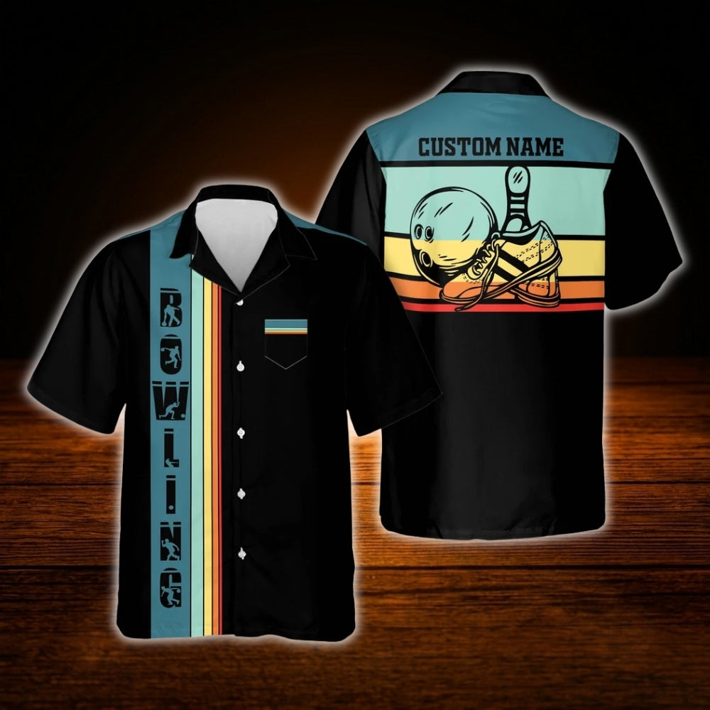 Custom Vintage Sunset Bowling Hawaiian Shirt With Pocket, Custom Team Vintage Bowling Shirts