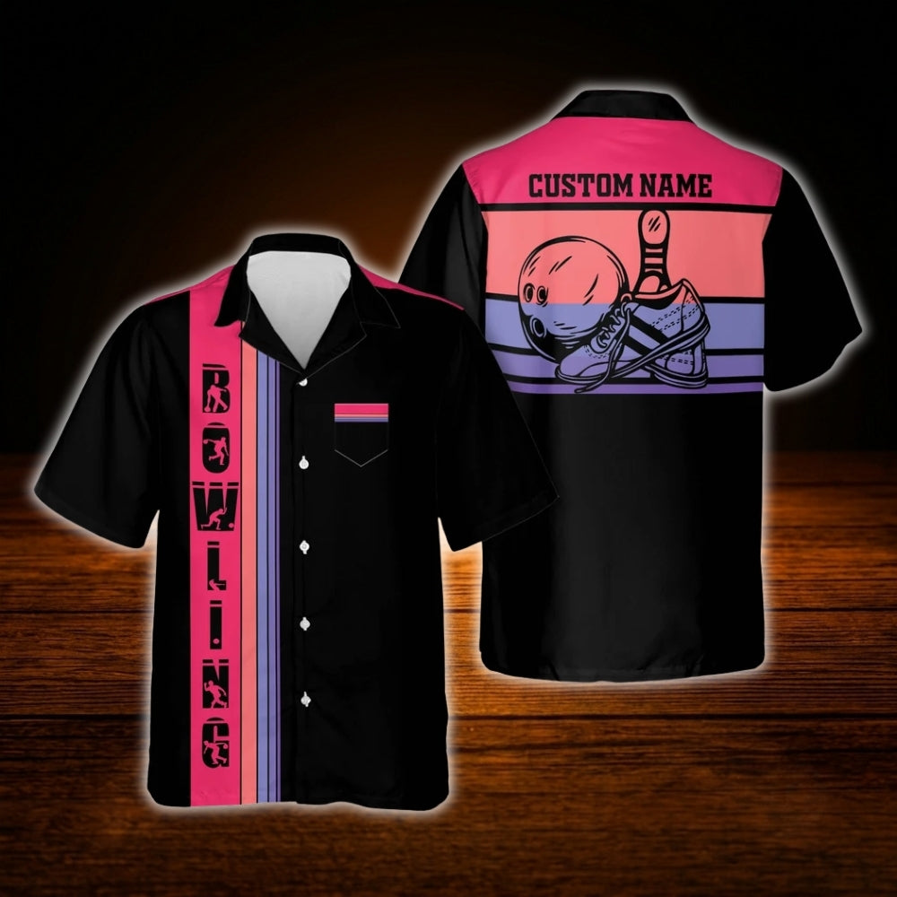 Custom Vintage Sunset Bowling Hawaiian Shirt With Pocket, Custom Team Vintage Bowling Shirts