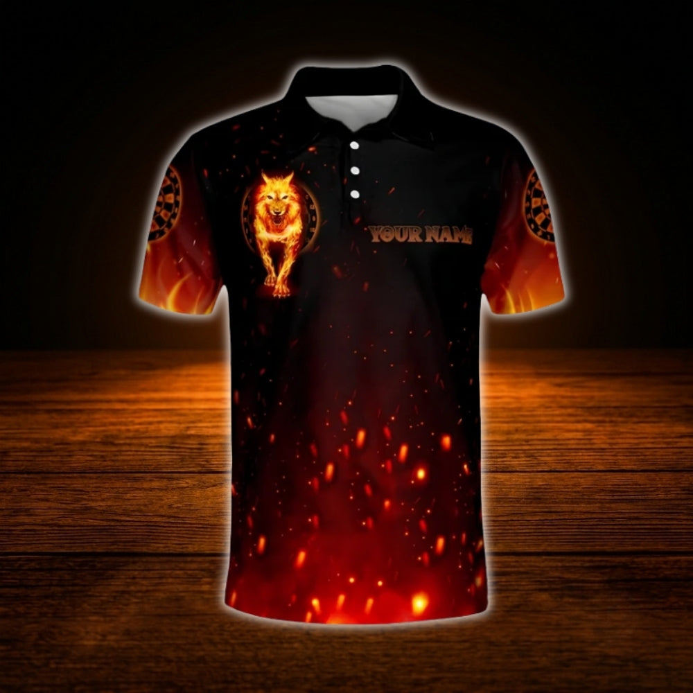Custom Fire Wolf Darts Polo Shirt Men, Custom Wolf Dart Shirt