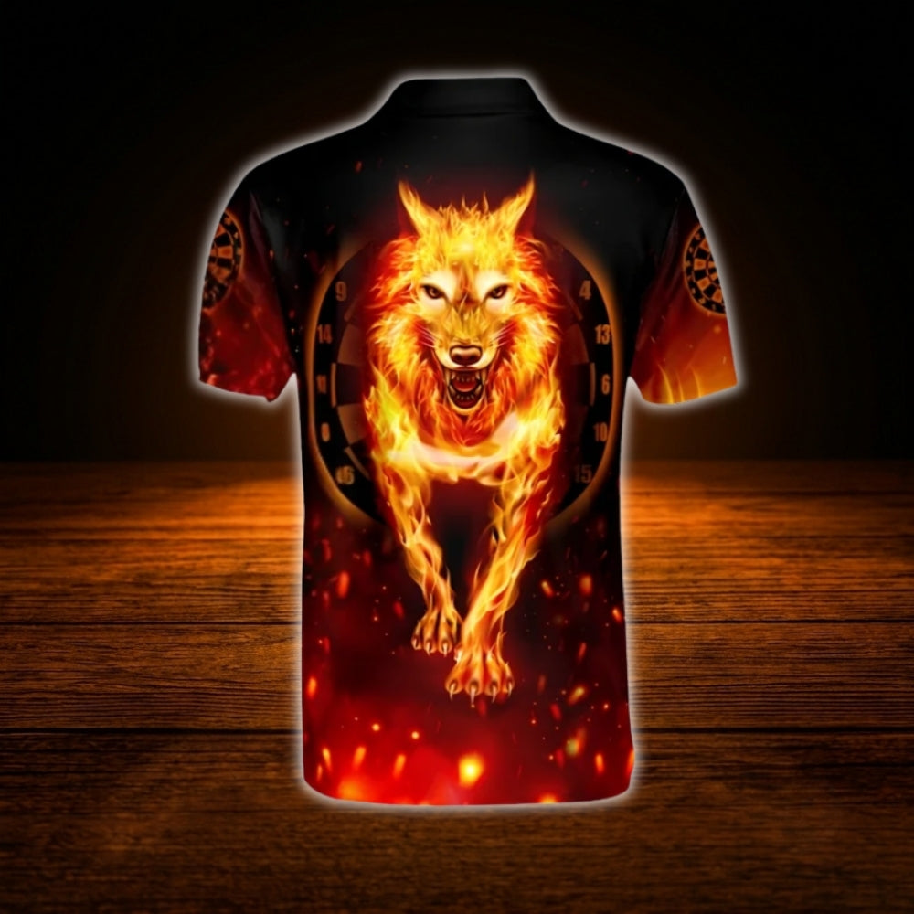Custom Fire Wolf Darts Polo Shirt Men, Custom Wolf Dart Shirt
