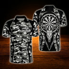 Custom Camouflage Black Grey Darts Polo Shirt Men, Custom Camo Dart Shirt