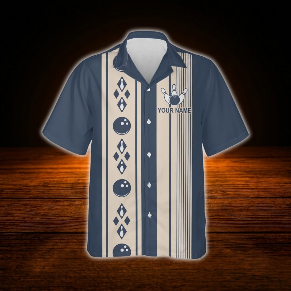 Custom Vintage Blue Bowling Hawaiian Shirt For Men Women, Custom Bowling Team Shirt Vintage