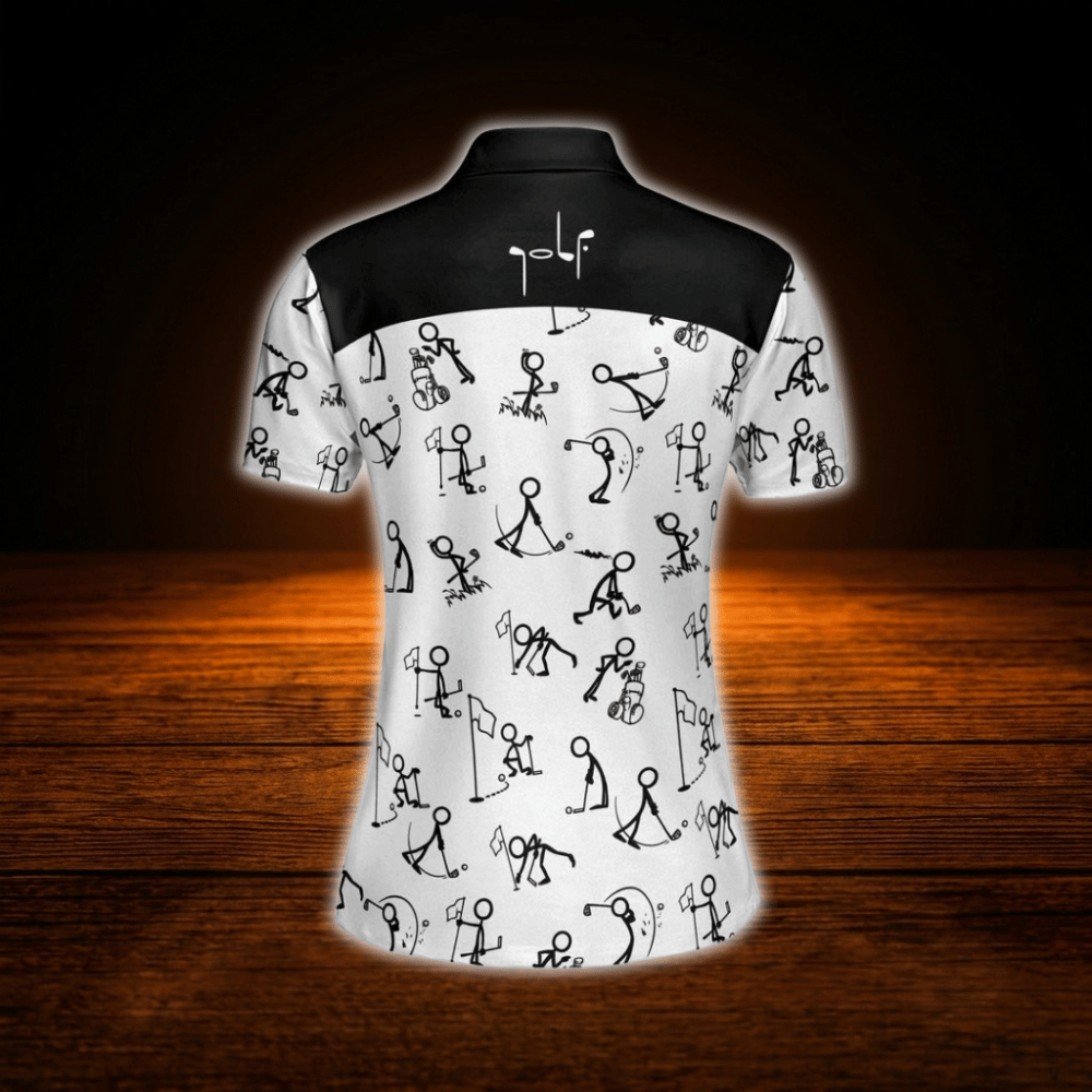 Black And White Stickfigures Ladies Golf Polo Shirts, Funny Golf Shirts For Women
