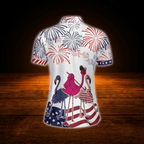 Flamingo USA Flag Golf Shirts For Women, 4th Of July Flamingo Golf Shirts For Ladies