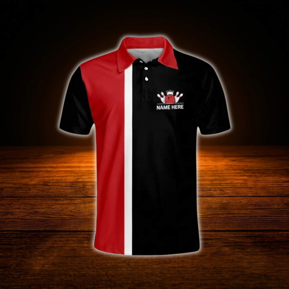 Strike King That's How I Roll Custom Black And Red Bowling Polo Shirts For Men, Custom Funny Bowling Shirts