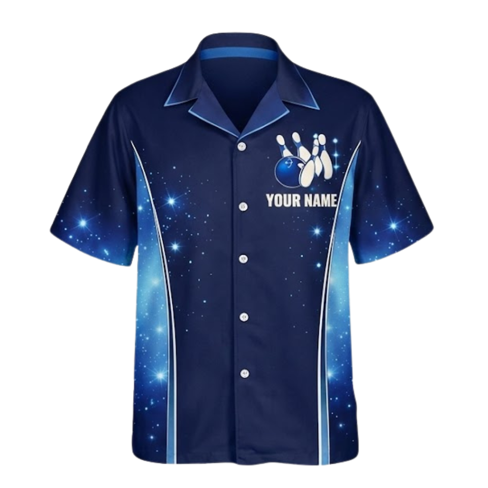 Custom Team Blue Bowling Hawaiian Shirt Mens, Custom Bowling Shirts BZ0383