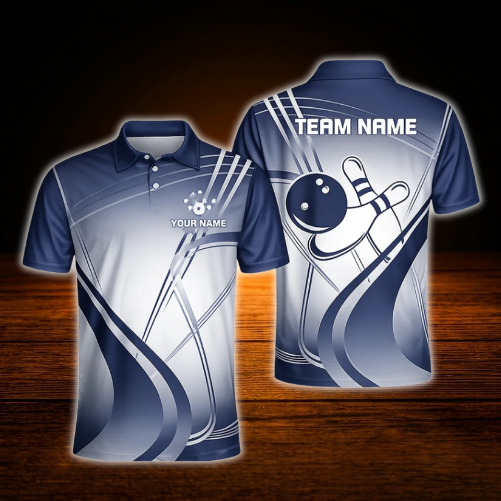 Custom Cyan Team Bowling Mens Polo Shirts, Custom Team Bowling Shirts