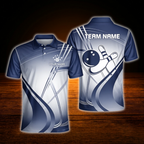 Custom Cyan Team Bowling Mens Polo Shirts, Custom Team Bowling Shirts