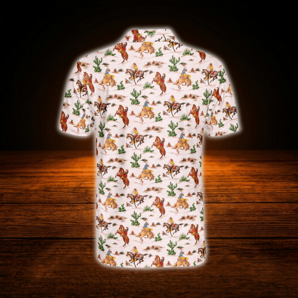Cowboy Cactus Western Golf Polo Shirts For Men, Western Golf Shirts