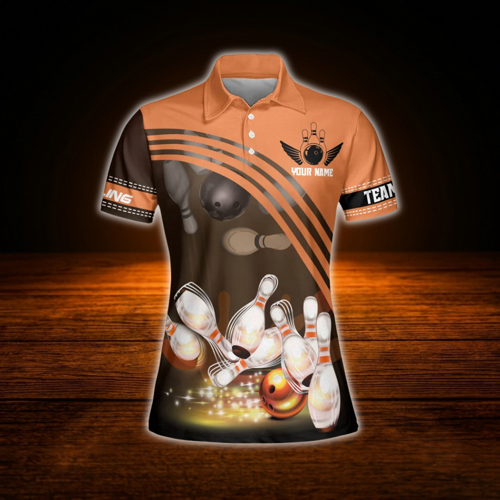 Custom Orange Team Bowling Polo Shirts Women, Custom Team Bowling Shirts For Women