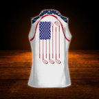 Custom Women's Red White And Blue American Flag Sleeveless Golf Shirt, Custom  Ladies Patriotic Golf Shirts