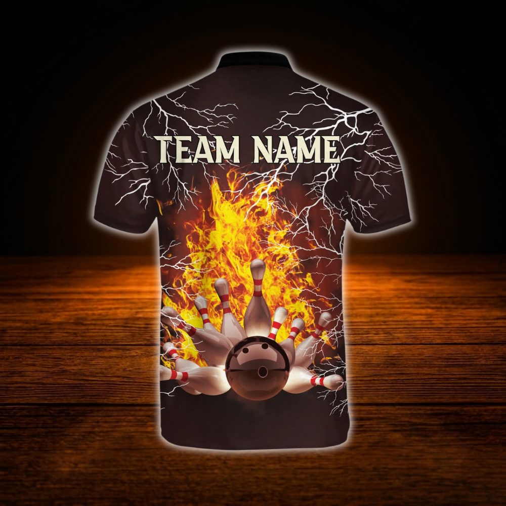Custom Fire Thunder Bowling Jersey Men, Custom Team Flame Bowling Shirt