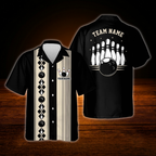 Custom Vintage Men Bowling Hawaiian Shirt Blue Beige, Custom Vintage Bowling Shirt For Team