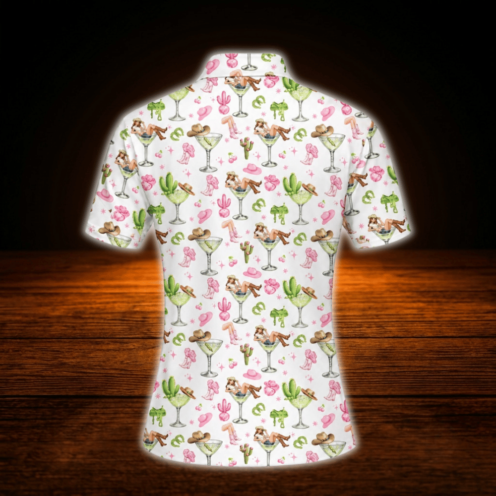 Margarita Cowgirl Golf Polo Shirts For Women, Western Cocktail Golf Shirts For Ladies