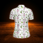 Flamingo Cactus Ladies Golf Polo Shirt, Flamingo Golf Shirt For Women