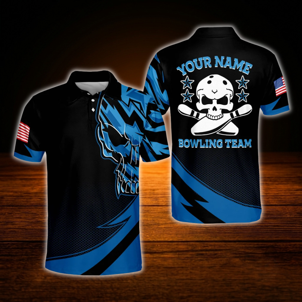 Custom Skull Purple Mens Bowling Polo Shirts, Custom Skull Bowling Team Shirts