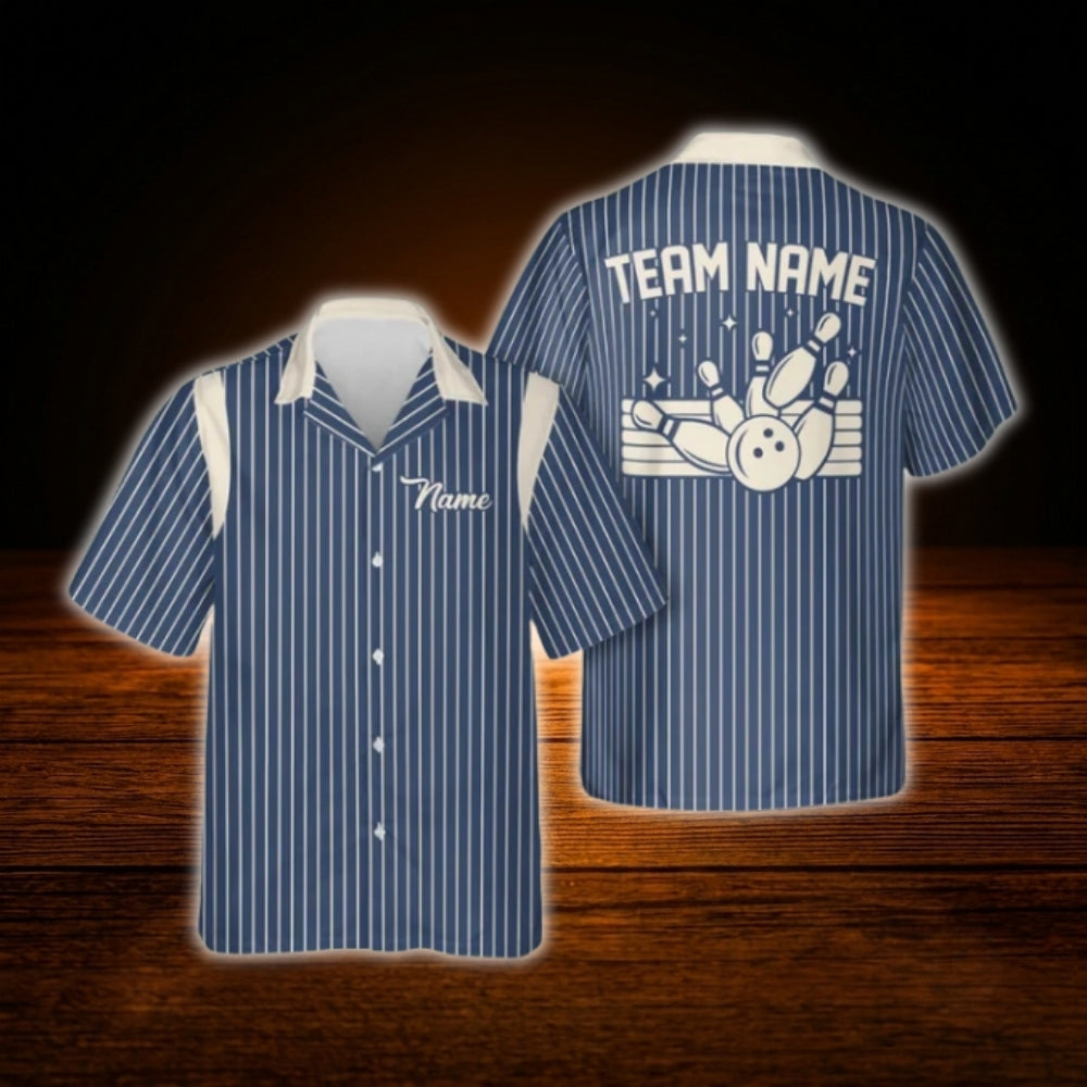 Custom Team Mint Striped Bowling Hawaiian Shirt, Custom Bowling Team Shirt