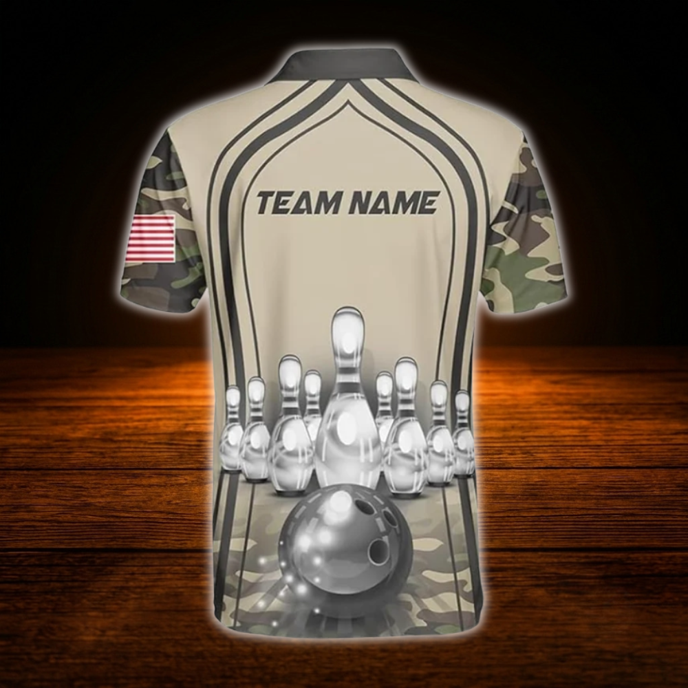 Custom Camoflage Mens Polo Bowling Shirts, Custom Camo Bowling Team Shirts