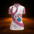 Pink Ribbon Custom Women Bowling Jersey, Custom Breast Cancer Awareness Bowling Shirt For Ladies