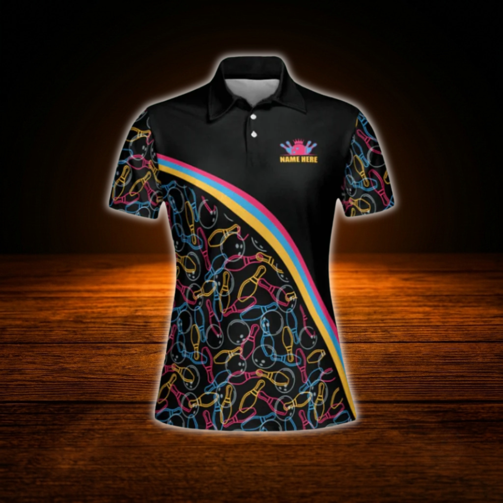 Custom Team Black Women Bowling Polo Shirts, Custom Bowling Team Shirts