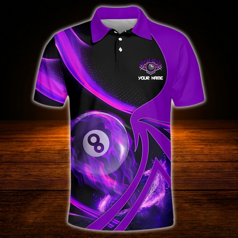 Custom 8 Ball Flaming Billiard Polo Shirt Red, Custom Flame Billiard Team Shirt