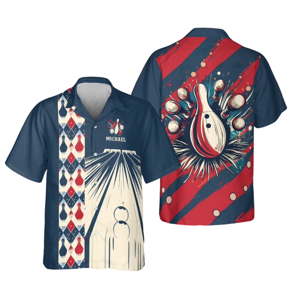 Custom Vintage Bowling Hawaiian Shirt For Men, Custom Vintage Argyle Bowling Team Shirts BE0009