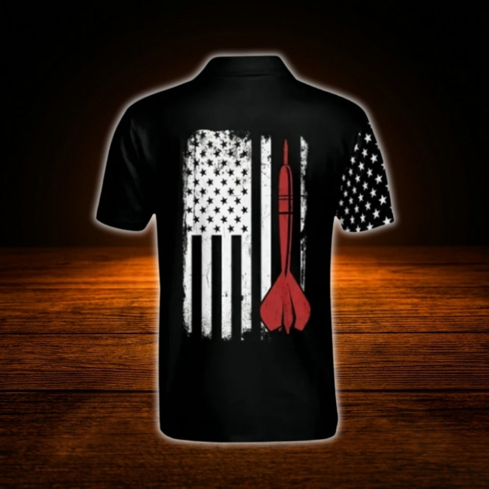 Custom Skull USA Flag Darts Men Polo Shirt, Custom Skull Darts Shirt