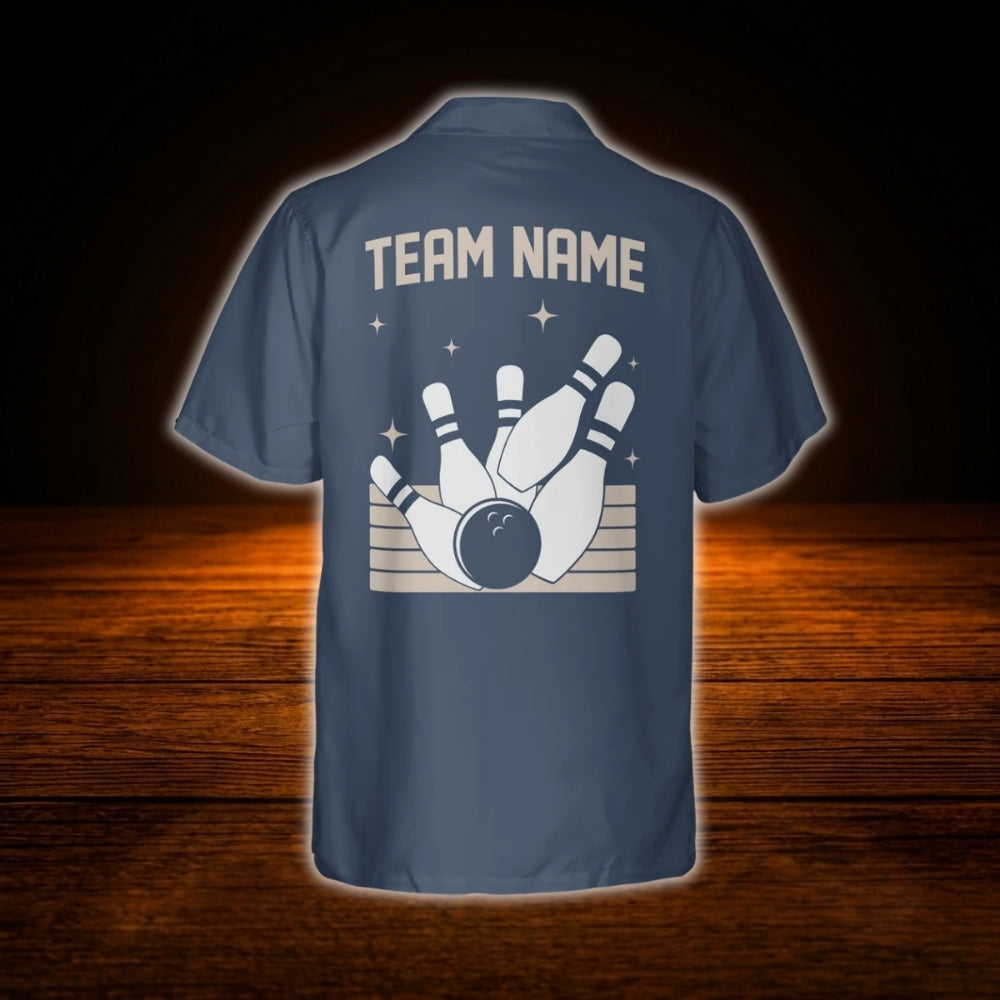 Custom Vintage Blue Bowling Hawaiian Shirt For Men Women, Custom Bowling Team Shirt Vintage