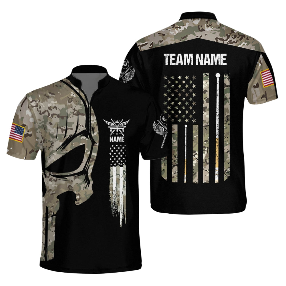 Custom Skull Camo Billiard Jersey For Men, Custom Skull Camo Patriotic Billiard Team Shirts BIZ0037
