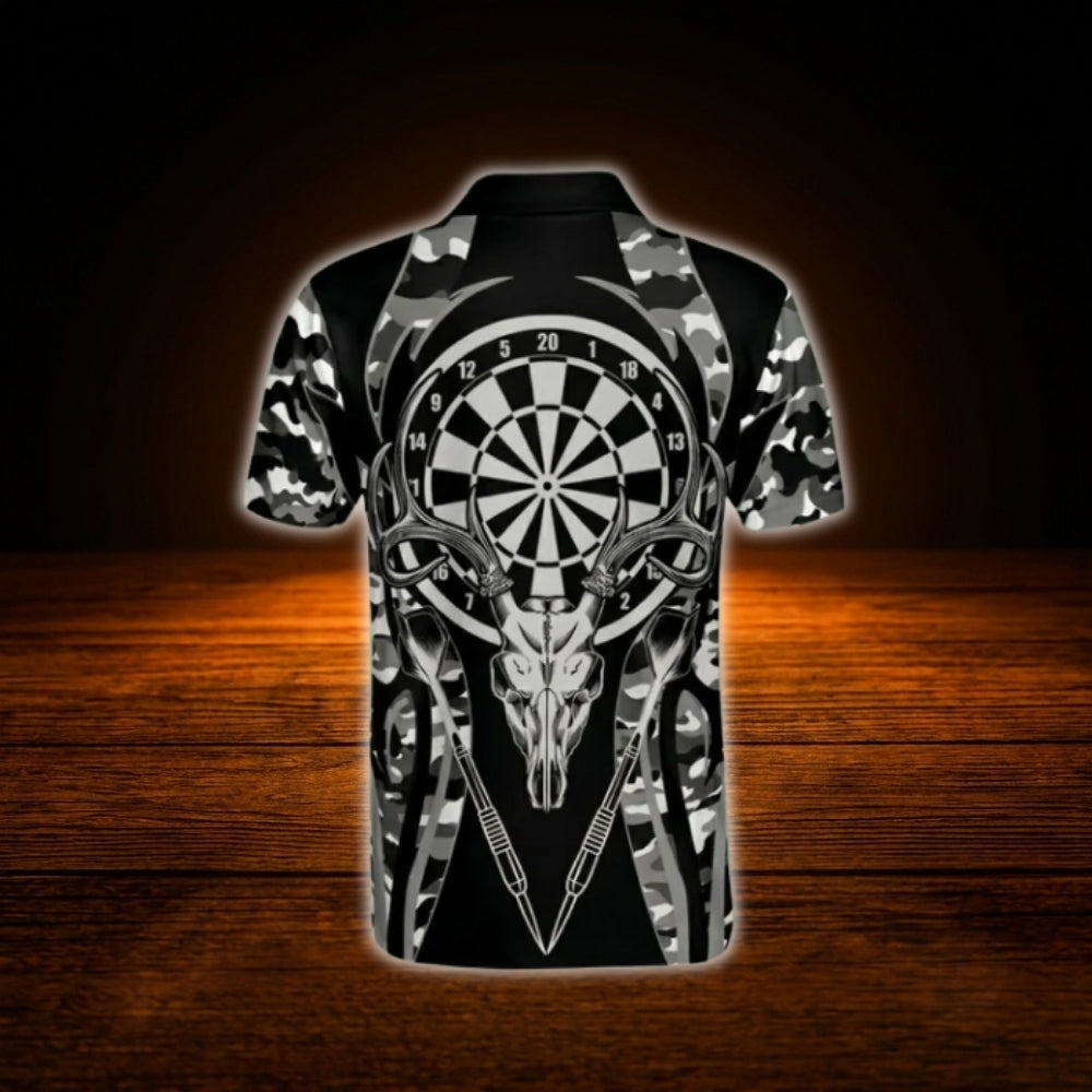Custom Camouflage Black Grey Darts Polo Shirt Men, Custom Camo Dart Shirt