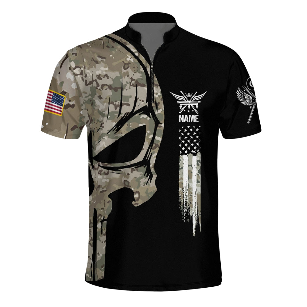 Custom Skull Camo Billiard Jersey For Men, Custom Skull Camo Patriotic Billiard Team Shirts BIZ0037