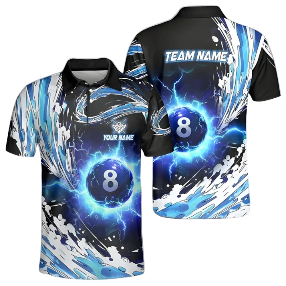 Custom Blue Thunder 8 Ball Billiard Polo Shirt For Men, Custom Thunder Billiard Team Shirts BIZ0031