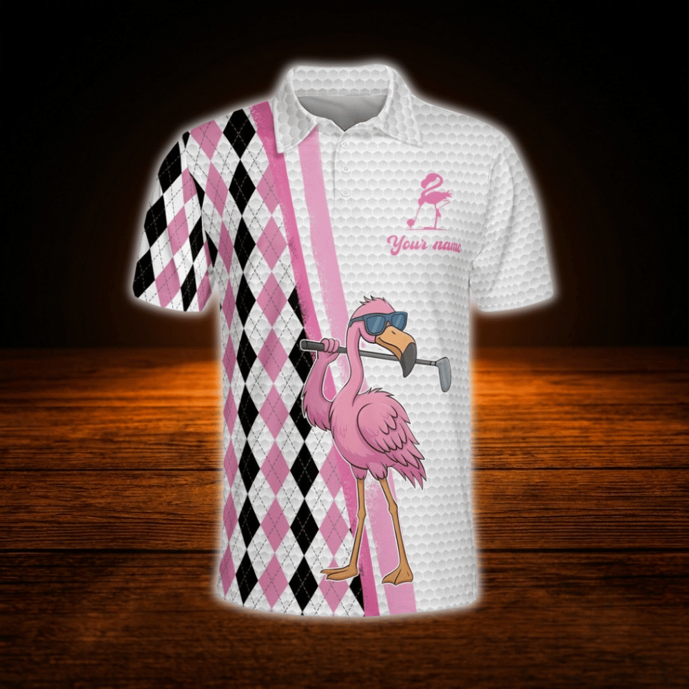 Custom Team Flamingo Argyle Golf Polo Shirt For Men, Custom Flamingo Golf Shirt